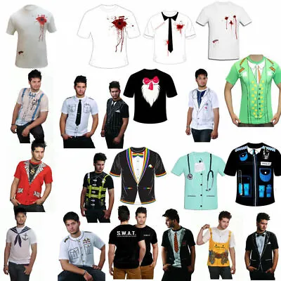 Buy Printed T-Shirt Mens Fancy Dress Costume Stag Do Party Casual T Shirts Cowboy • 7.49£