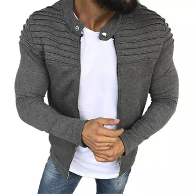 Buy Men Slim Fit Long Sleeve Casual Jacket Zip Muscle Coat Autumn Biker Outwear Top • 12.47£