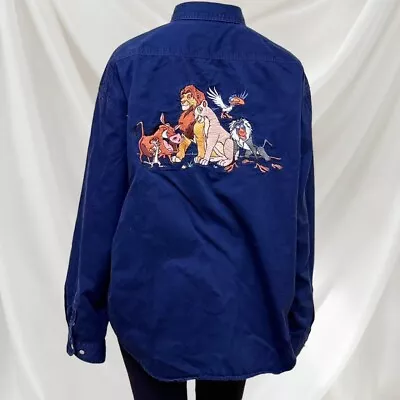 Buy Vintage Disney The Lion King Embroidered Denim Navy Blue Shirt Top • 65£