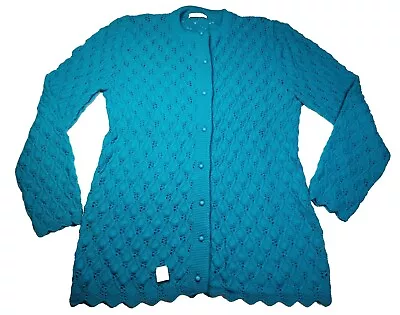 Buy College Point New Womens Teal Blue Sz 36 Cardigan Knit Button Up Sweater Vtg  • 13.73£