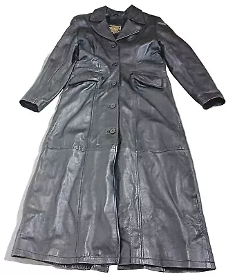 Buy Major Design Korporation Leather Coat XL Black Full Length Gothic Punk Rock Slim • 49.99£