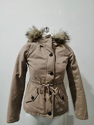 Buy Hollister Women Beige Jacket With Hood Size XS Adjustable Waist • 23£