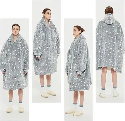 Buy Hoodie Oversized Blanket Sherpa Fleece Extra Long Glow In The Dark Stars ❤ • 14.99£