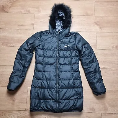 Buy Nike Reversible Puffer Jacket Faux Fur Hood XS Black Womens  • 20£