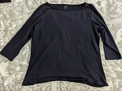 Buy M&S Stretchy T Shirt, 3/4 Sleeve, Slash/Boat Neck, Navy, Blue Size 20 • 4.50£
