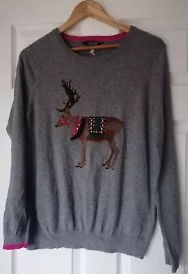 Buy JOULES Women's Grey FESTIVE LUXE Reindeer Embellished Christmas Jumper UK14 G30 • 35£