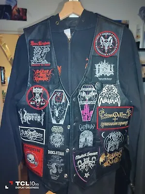 Buy Black Leather Vest Black Metal Death Metal Patches Venom Destroyer 666 • 500£
