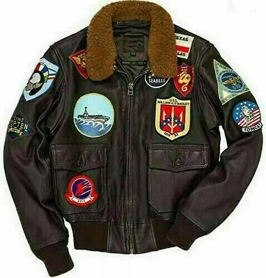 Buy Tom Cruise Top Gun Pete Maverick Bomber Fur Leather Flying Flight Jacket For Men • 89.12£