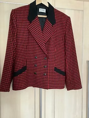 Buy Ladies Planet Red And Black  Check 100% Pure Wool Jacket 16 Vintage 80’s Style • 10£