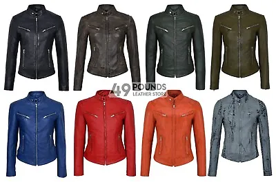 Buy Speed Ladies Real Napa Leather Jacket Retro Fitted Biker Style SR-01 • 41.65£