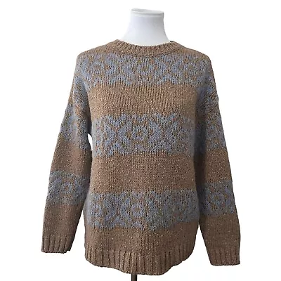 Buy Elsamanda Italian Wool Blend Pullover Sweater Womens Large Tan Beige Light Blue • 33.15£