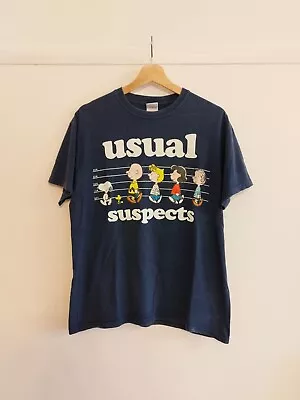 Buy Peanuts 'Usual Suspects' 60 Years T-shirt - Navy Blue Gildan Heavy Cotton Medium • 40£