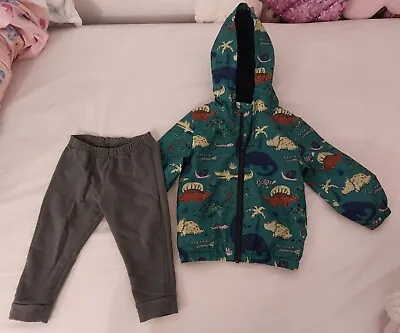 Buy Baby Boy 12-18 Months Fleeced Hooded Dinosaura Jacket Trousers • 7£