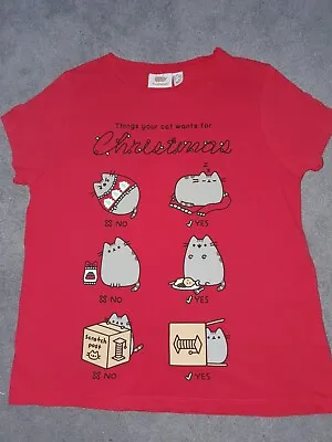 Buy 😺 Womens Red Pusheen Cat Christmas T-shirt Size 10/12 BNWOT • 14.99£