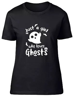 Buy Girl Who Loves Ghosts Womens T-Shirt Frightful Spook Boo Ladies Gift Tee • 8.99£