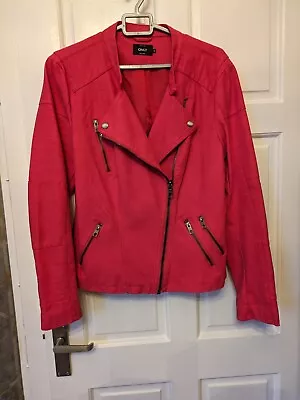 Buy Gorgeous Hot Pink Faux Leather Jacket From Online Fashion Brand ONLY Size 44(14) • 20£