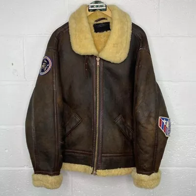 Buy Vintage Authentic USAAF F-16 Thick Sheepskin Leather Flying Flight Jacket. VGC • 120£