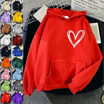 Buy Womens Heart Print Hoodie Tops Ladies Casual Baggy Long Sleeve Hooded Sweatshirt • 14.99£