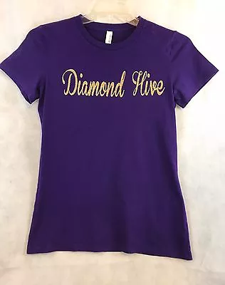 Buy BELLA Diamond Hive Gold Glitter Purple Graphic Short Sleeve Tee Shirt Size Large • 14.22£