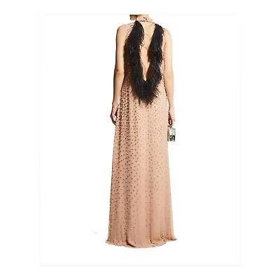 Buy Alexis Kaza Blush Crystal Encrusted Feather Open Back Silk Gown XS NWT $3674 • 848.61£