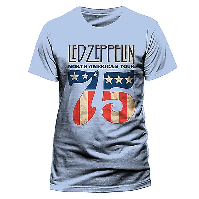 Buy Led Zeppelin T Shirt US Tour 75 Officially Licensed Mens Blue Classic Rock 1975 • 15.99£
