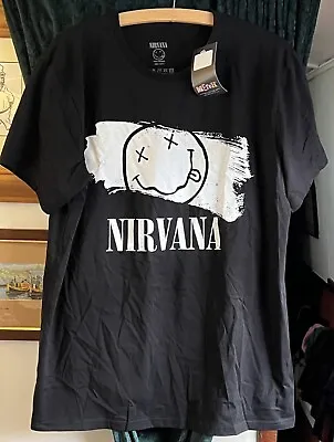 Buy Nirvana Smiley T Shirt Grunge Rock Band Sz L BNWT • 12£