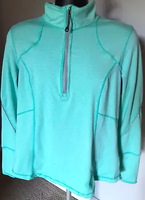 Buy Tangerine Jacket Womens Sz L Teal/White Striped 1/4 Zip Athletic Top Reflective • 14.48£