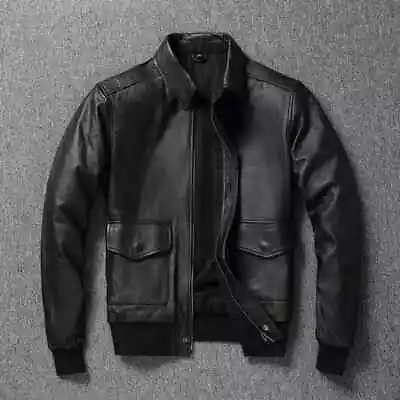Buy Men Black Navy Flying Pilot A2 G1 Bomber Aviator Biker Retro Real Leather Jacket • 24.32£