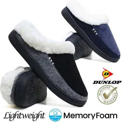 Buy Dunlop Mens Slippers Winter Warm Fur Cosy Memory Foam Indoor Slip On Shoes Size • 9.95£