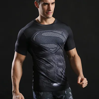 Buy Mens T Shirt Compression Top Gym Superhero Avengers Movie Theme Muscle Superman • 14.99£