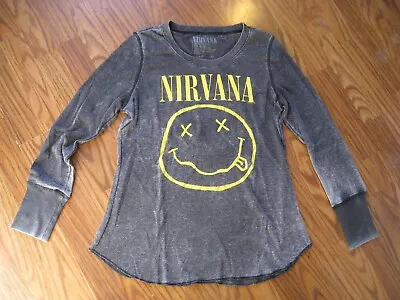 Buy Nirvana T-Shirt Distressed Long Sleeve Smiley Face T Shirt Tshirt Vintage • 198.72£