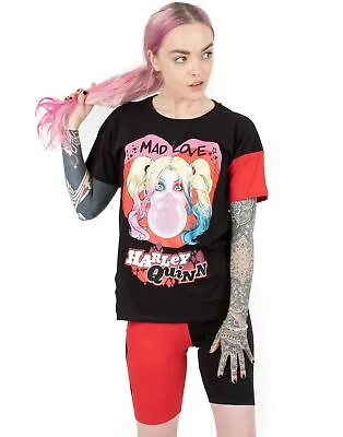 Buy DC Comics Harley Quinn Pyjamas Womens Mad Love T-shirt & Cycling Short Set • 19.99£