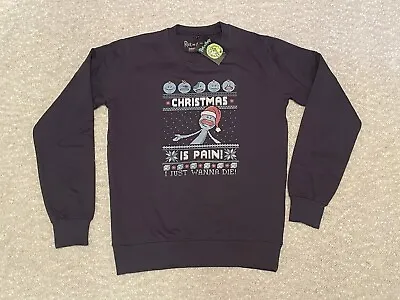 Buy Rick & Morty Mr Meeseeks Navy Blue Christmas Jumper Sweatshirt Size Small BNWT • 12.95£