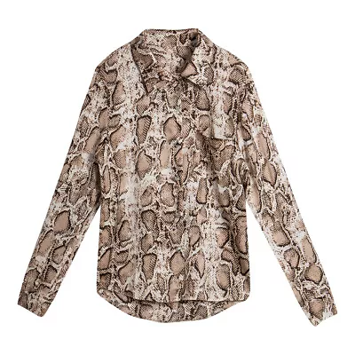 Buy Women Leopard Print Shirt T-Shirt Button Long Sleeve Tops • 4.40£