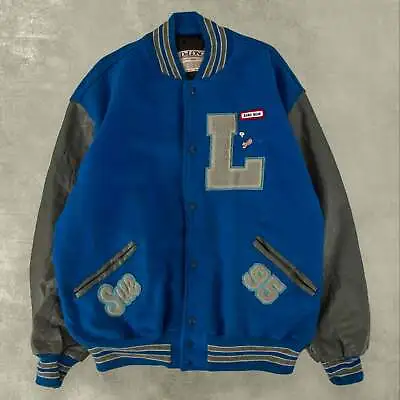 Buy Vintage 90s Leather Varsity Jacket 2XL Women's Blue • 80£
