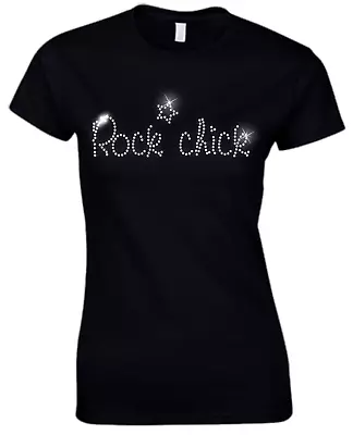 Buy ROCK CHICK - Crystal Ladies Fitted T Shirt - Rhinestone Diamante - (ANY SIZE) • 9.99£
