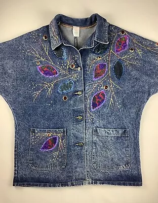Buy Denim Jacket Hand Decorated Made In USA Size 52 • 16.99£