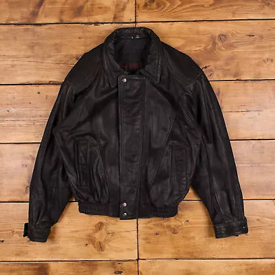 Buy Vintage Mirage Leather Jacket S 90s Bomber Black Zip Snap • 54.99£