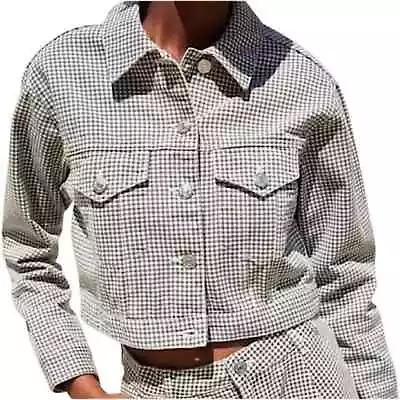 Buy Zara Gingham Cropped Long Sleeve Cotton Denim Jacket Size Small • 37£