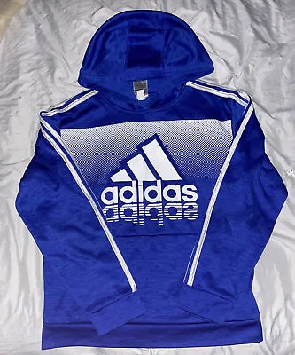 Buy Adidas Sweater Youth Large (14/16) Blue With White Spell Out Hoodie Pre Owned • 11.83£