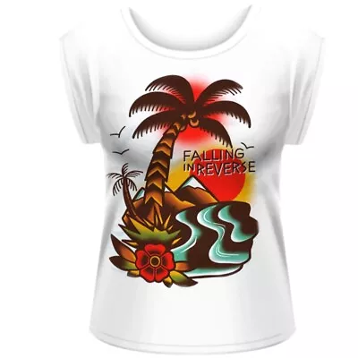 Buy Falling In Reverse Island Rolled Sleeve White Fit T-Shirt • 9.99£