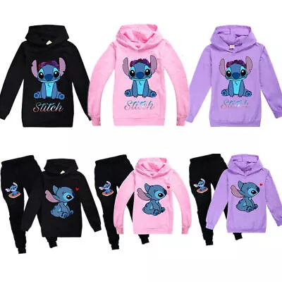 Buy Lilo And Stitch Kids Long Sleeve Hoodies Jumper Casual Winter Sweatshirt Tops UK • 19.07£
