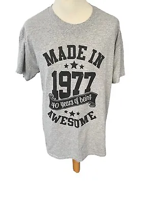 Buy Grey Round Neck Short Sleeve Tshirt 1977 Slogan Size L (FO19) • 8.99£
