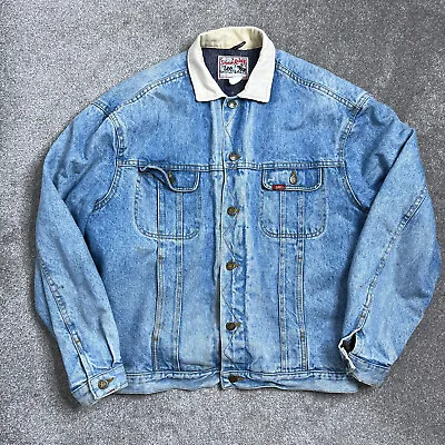 Buy Lee Storm Rider Denim Jacket Medium Blue Vintage Wool Lined Light Wash Western • 69.99£