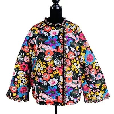 Buy Floral Bell Sleeve Sherpa Lined Quilted Jacket Floral Boho Bells Sleeves Large • 29.77£