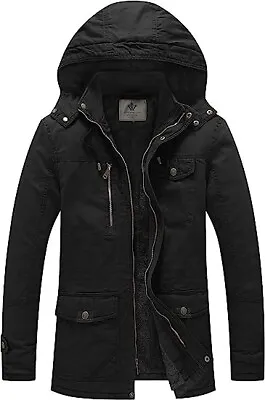 Buy WenVen Men's Winter Casual Fleece Coat Mid-Length Warm, Jacket Hooded, Windproof • 65.99£