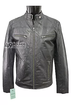 Buy SPEED Mens Racer Leather Jacket Black Biker Retro Rock Real Leather Jacket SR-02 • 41.65£