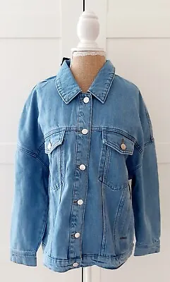 Buy Only Ladies Oversized Short Faded Denim Jacket M 12 BNWT Rrp £45 • 20.99£