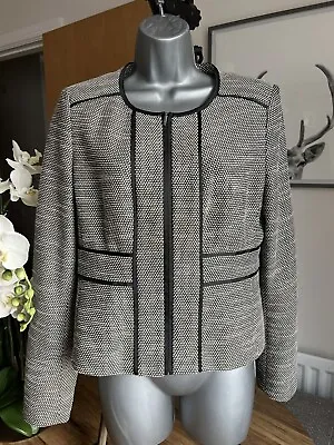 Buy Hobbs Women's Collarless Zip-Up Jacket Blazer UK10 | Eu 38 Black And White  • 32£