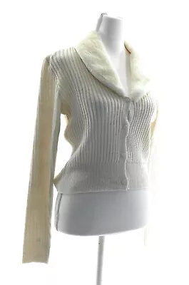 Buy No Comment Womens Cardigan Sweaters Long Sleeve V Neck Faux Fur Collar Size M • 16.34£